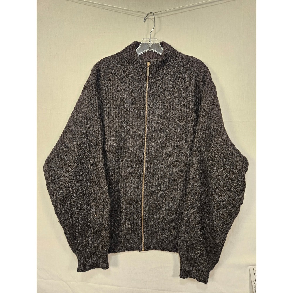 LL Bean Mens Large Wool Alpaca Full Zip Cardigan Sweater Made in USA Brown 3608